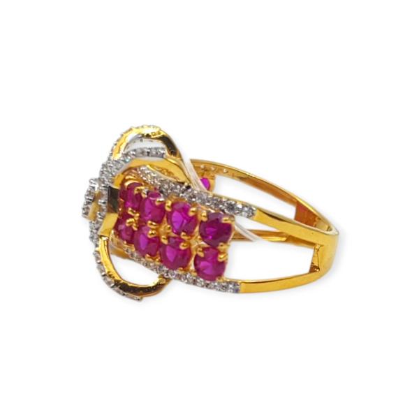 Fabulous Gold Zerkon Ring for Ladies with Amazing Design in Pink and White Zerkon Stones